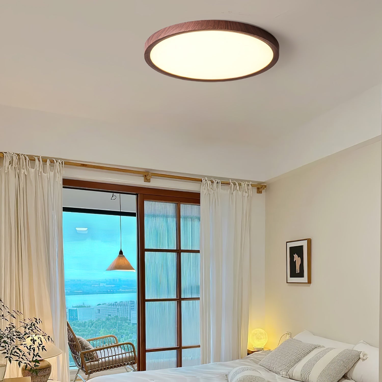 Rocor Ceiling Light Acrylic Thin Round Walnut Look Minimalist-Neutral Decor