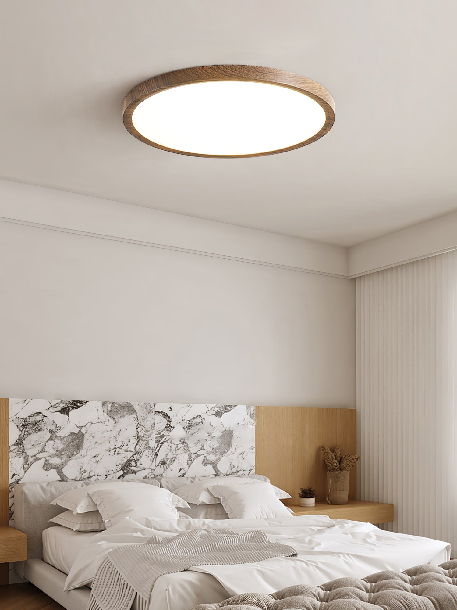 Rocor Ceiling Light Acrylic Thin Round Walnut Look Minimalist-Neutral Decor