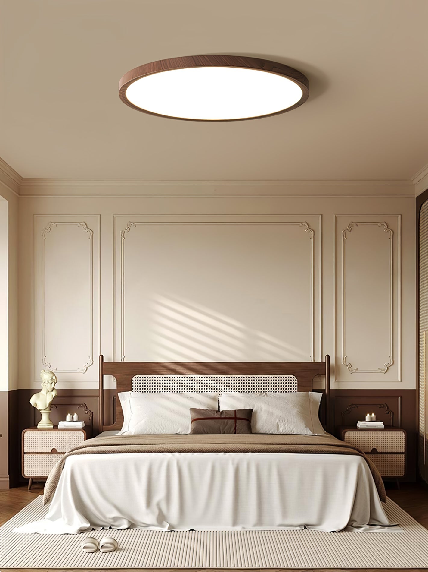 Rocor Ceiling Light Acrylic Thin Round Walnut Look Minimalist-Neutral Decor