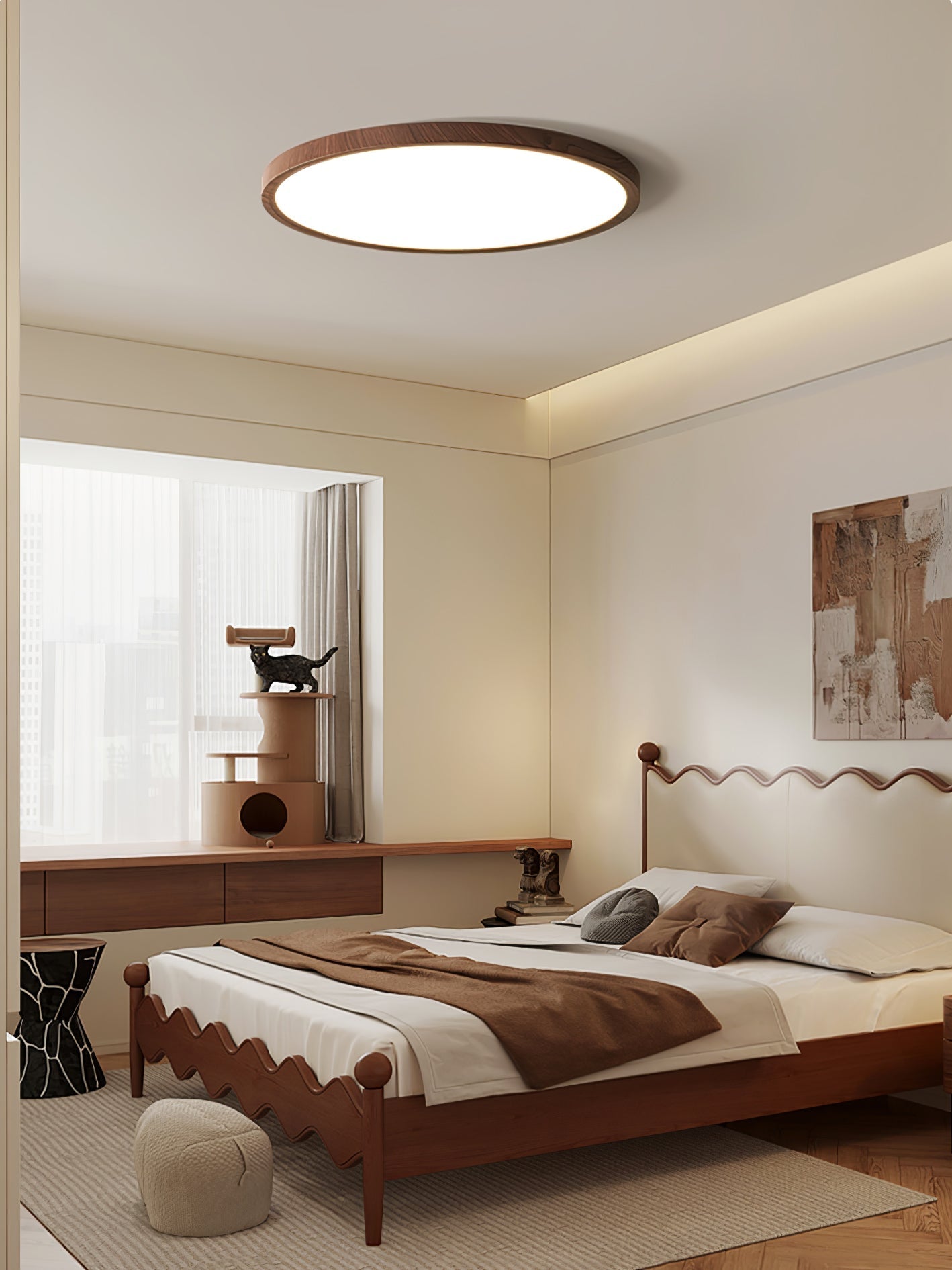 Rocor Ceiling Light Acrylic Thin Round Walnut Look Minimalist-Neutral Decor