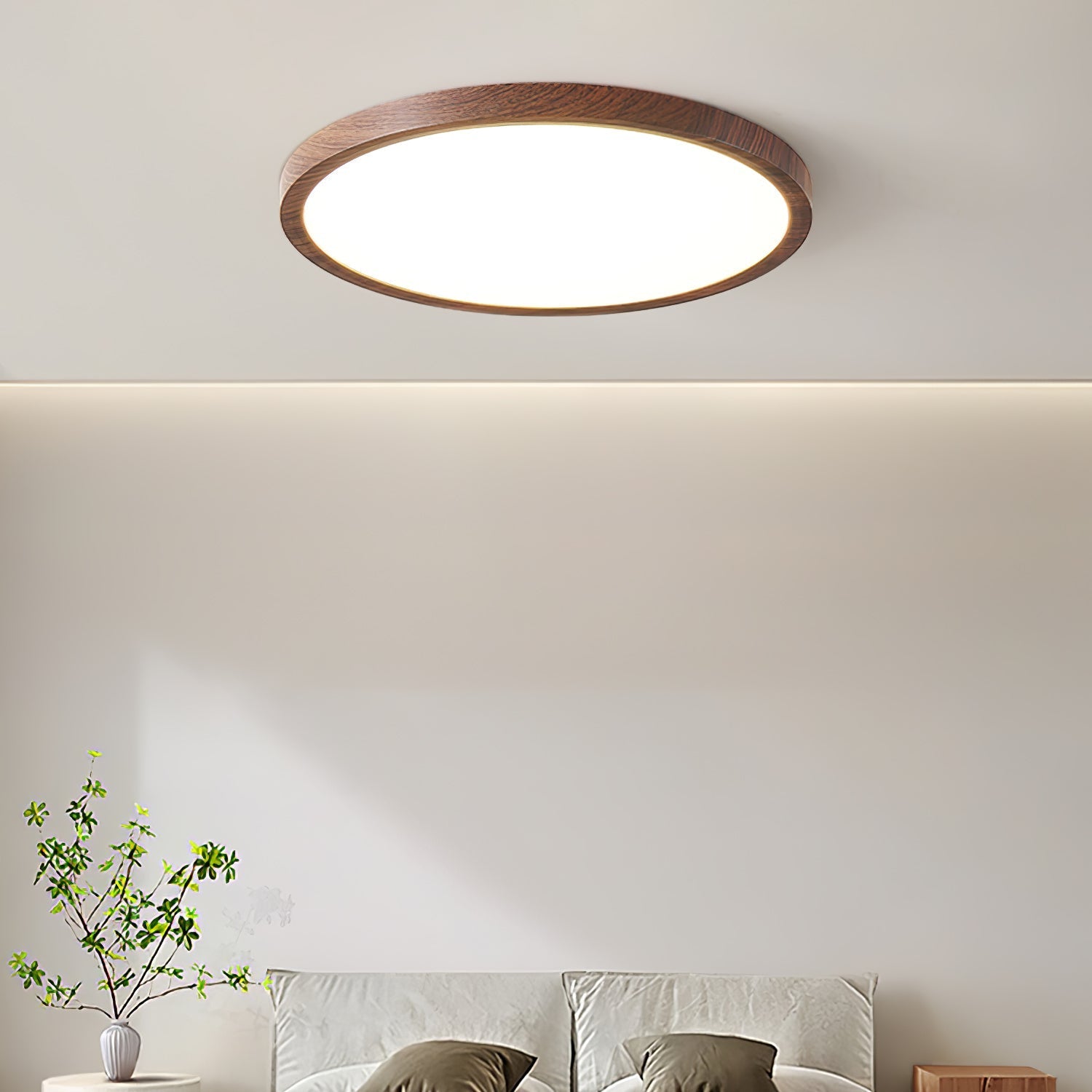 Rocor Ceiling Light Acrylic Thin Round Walnut Look Minimalist-Neutral Decor