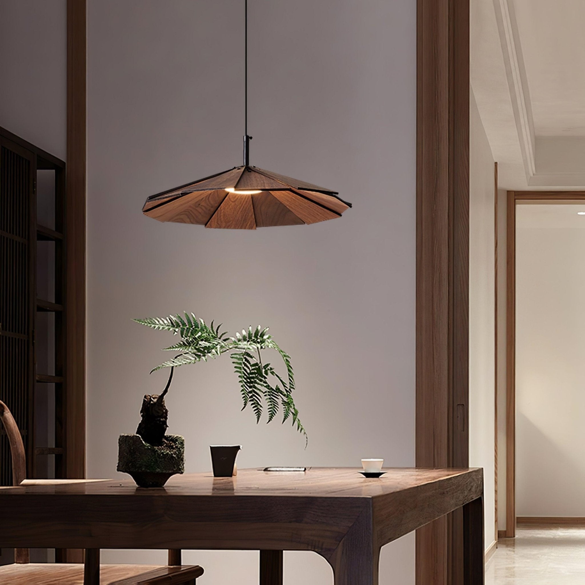 Woodura Umbrella Wooden Pendant Light-Neutral Decor