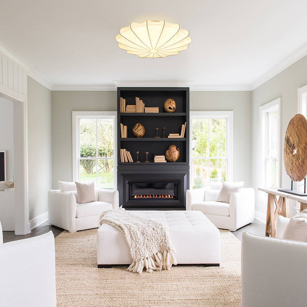 Lunari Mid-Century Modern Silk Flush Mount Light-Neutral Decor