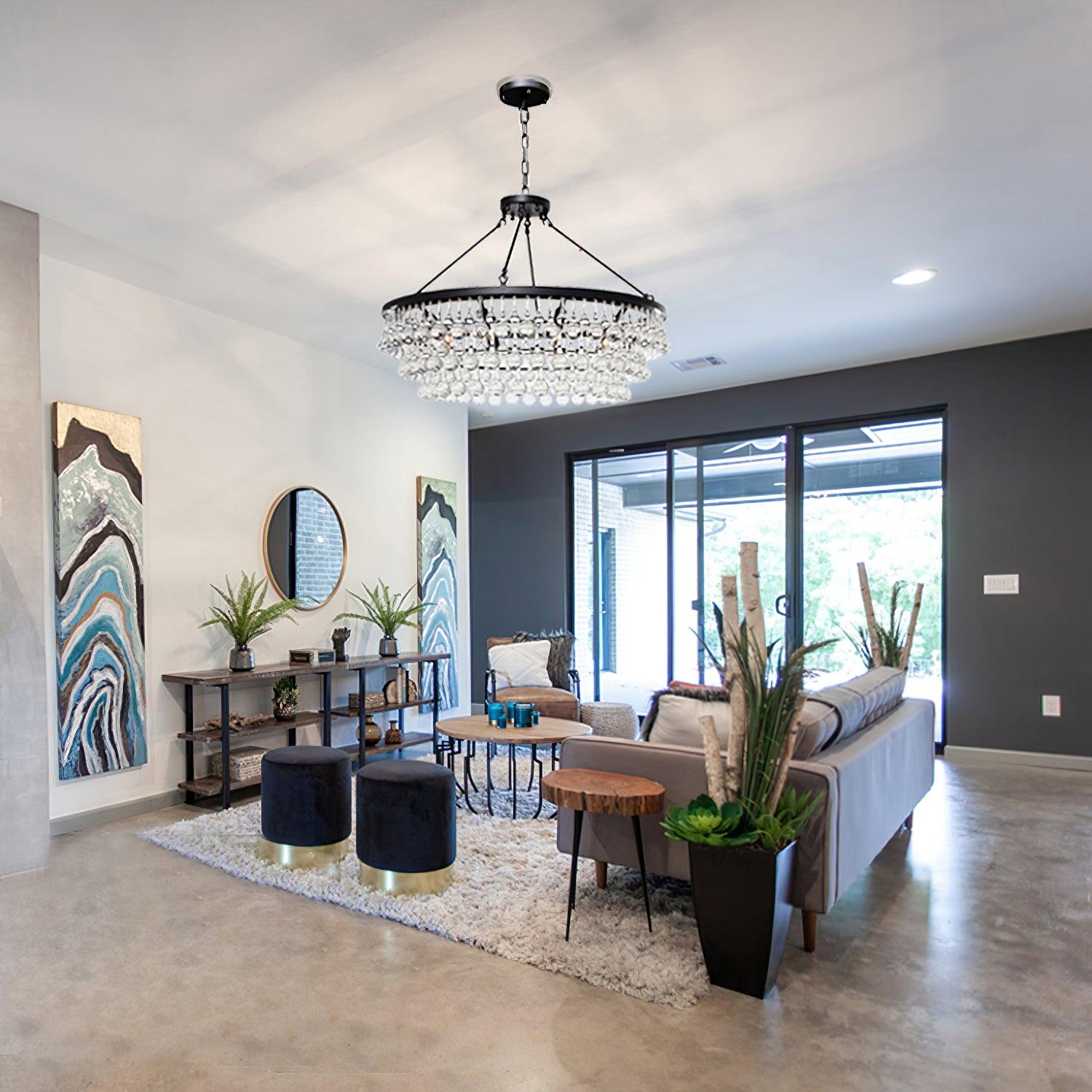 Avelis Postmodern Luxury Unique Tiered Crystal Chandelier-Neutral Decor