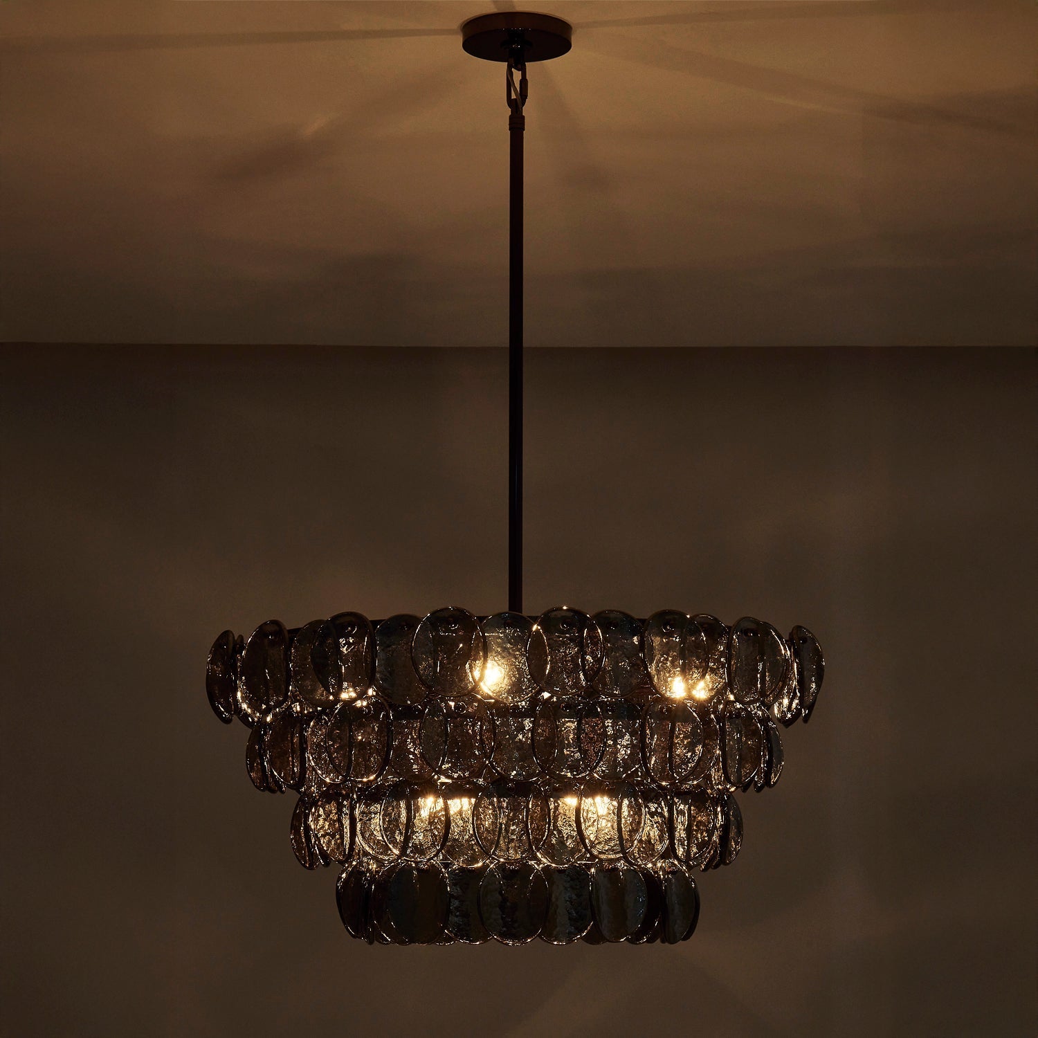 Aurora Chandelier Amber Glass Disc Fish Scale Brass-Neutral Decor