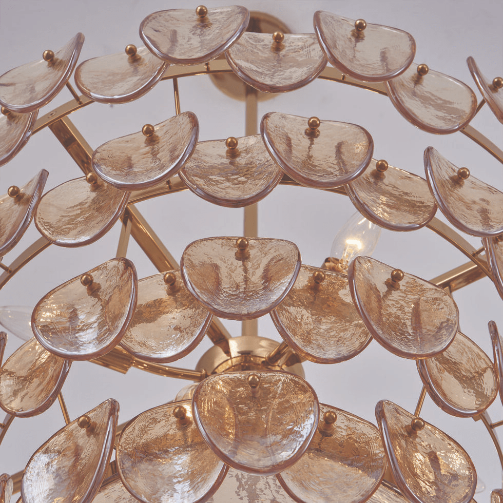 Aurora Chandelier Amber Glass Disc Fish Scale Brass-Neutral Decor