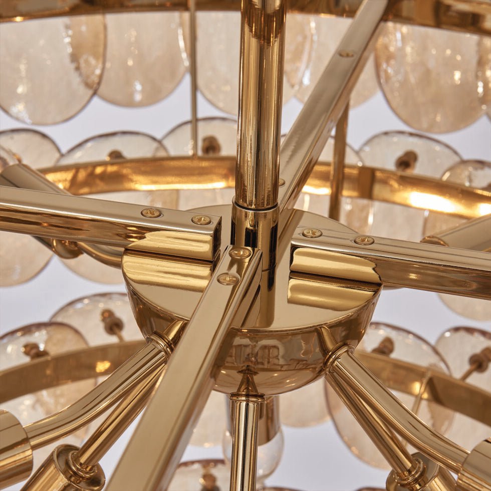 Aurora Chandelier Amber Glass Disc Fish Scale Brass-Neutral Decor