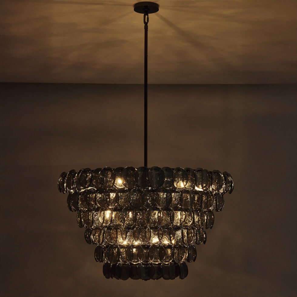 Aurora Chandelier Large Amber Glass Disc Fish Scale Brass-Neutral Decor