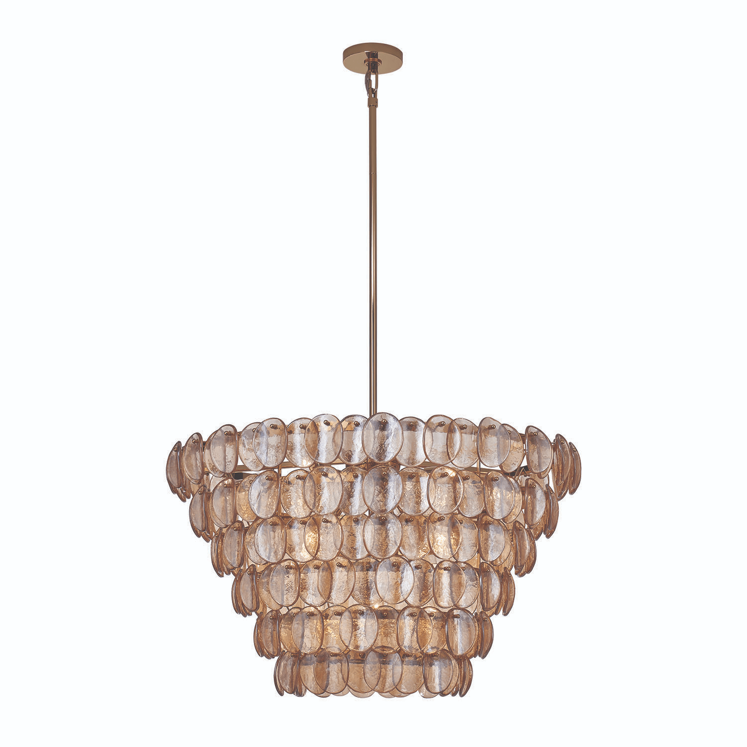 Aurora Chandelier Large Amber Glass Disc Fish Scale Brass-Neutral Decor