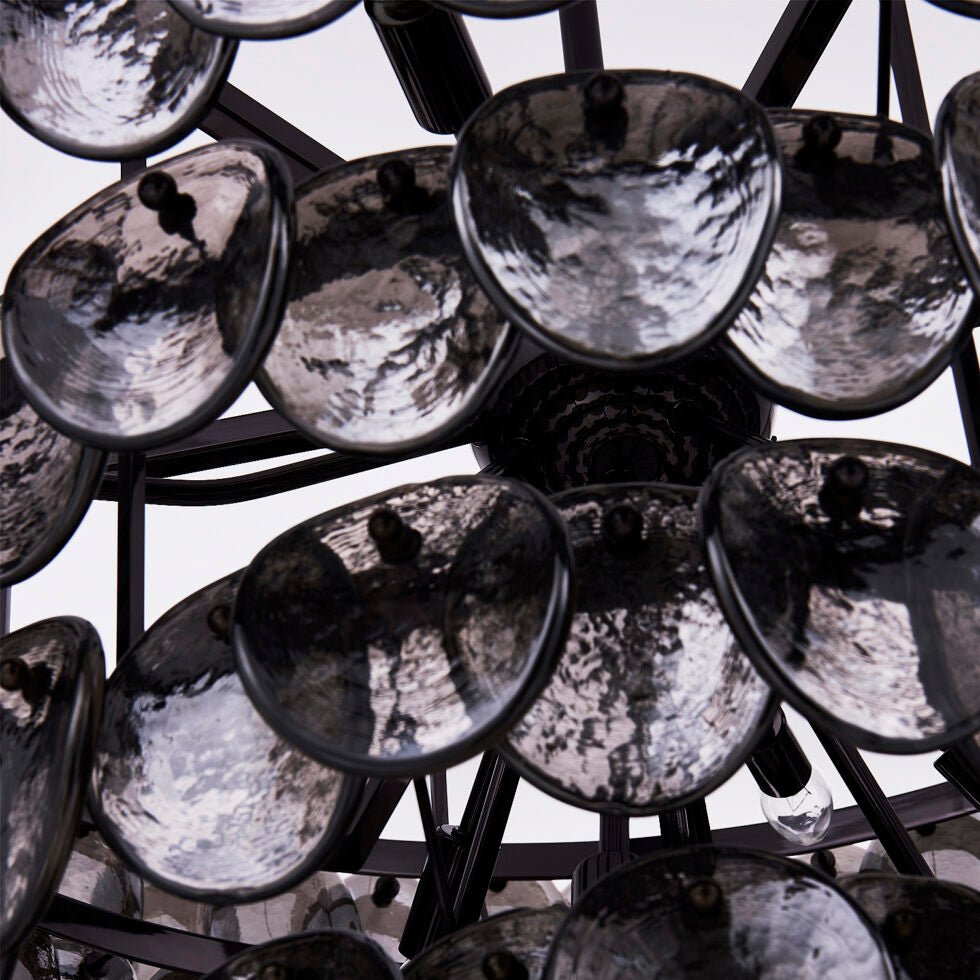 Aurora Chandelier Large Amber Glass Disc Fish Scale Brass-Neutral Decor
