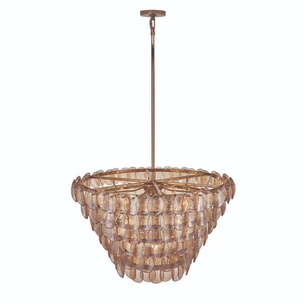 Aurora Chandelier Large Amber Glass Disc Fish Scale Brass-Neutral Decor