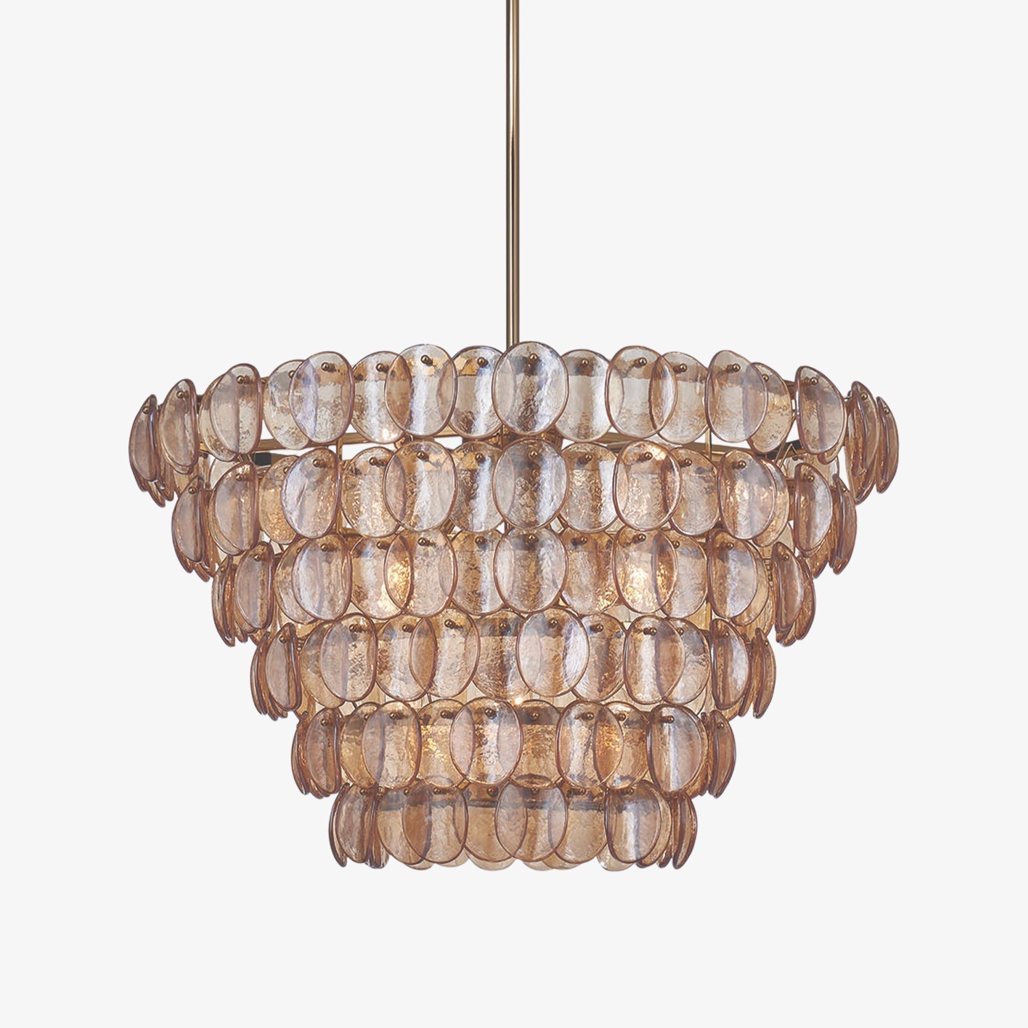 Aurora Chandelier Large Amber Glass Disc Fish Scale Brass-Neutral Decor