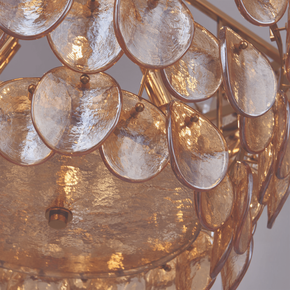 Aurora Chandelier Large Amber Glass Disc Fish Scale Brass-Neutral Decor