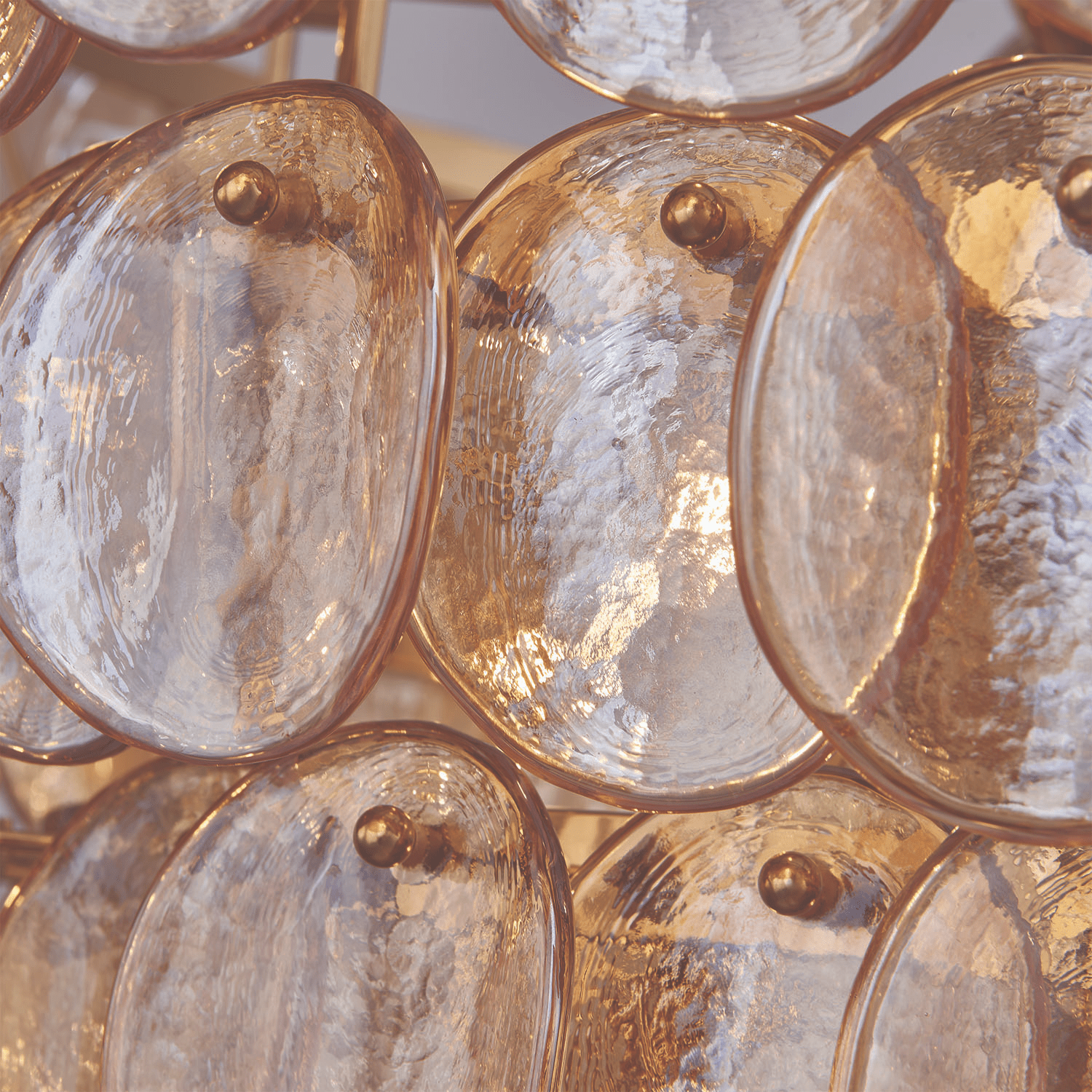 Aurora Chandelier Large Amber Glass Disc Fish Scale Brass-Neutral Decor