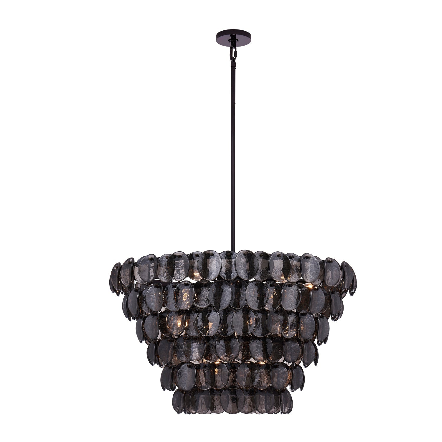Aurora Chandelier Large Amber Glass Disc Fish Scale Brass-Neutral Decor