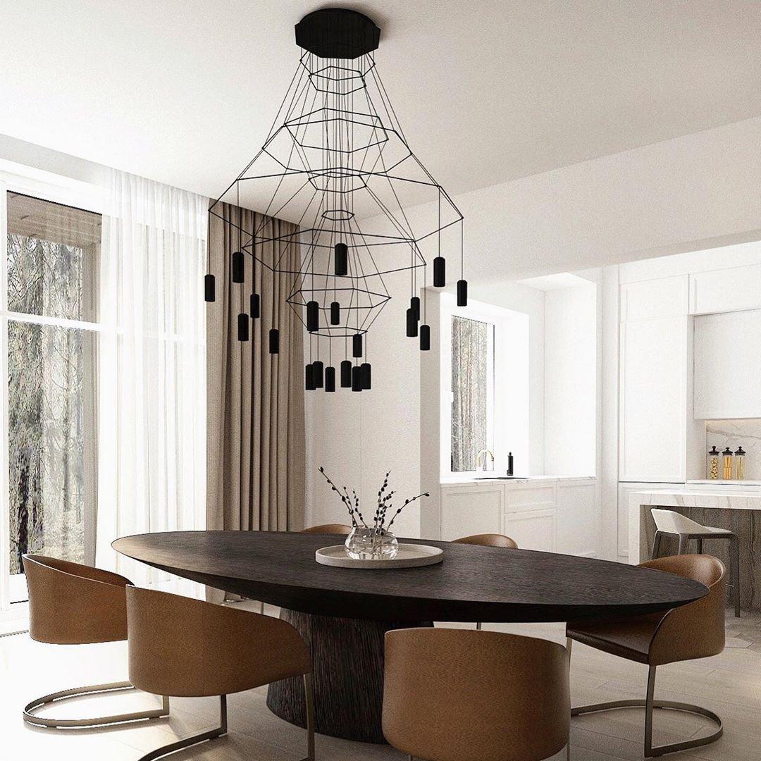 Tevenq Chandelier Lines Black Wireframe LED-Neutral Decor