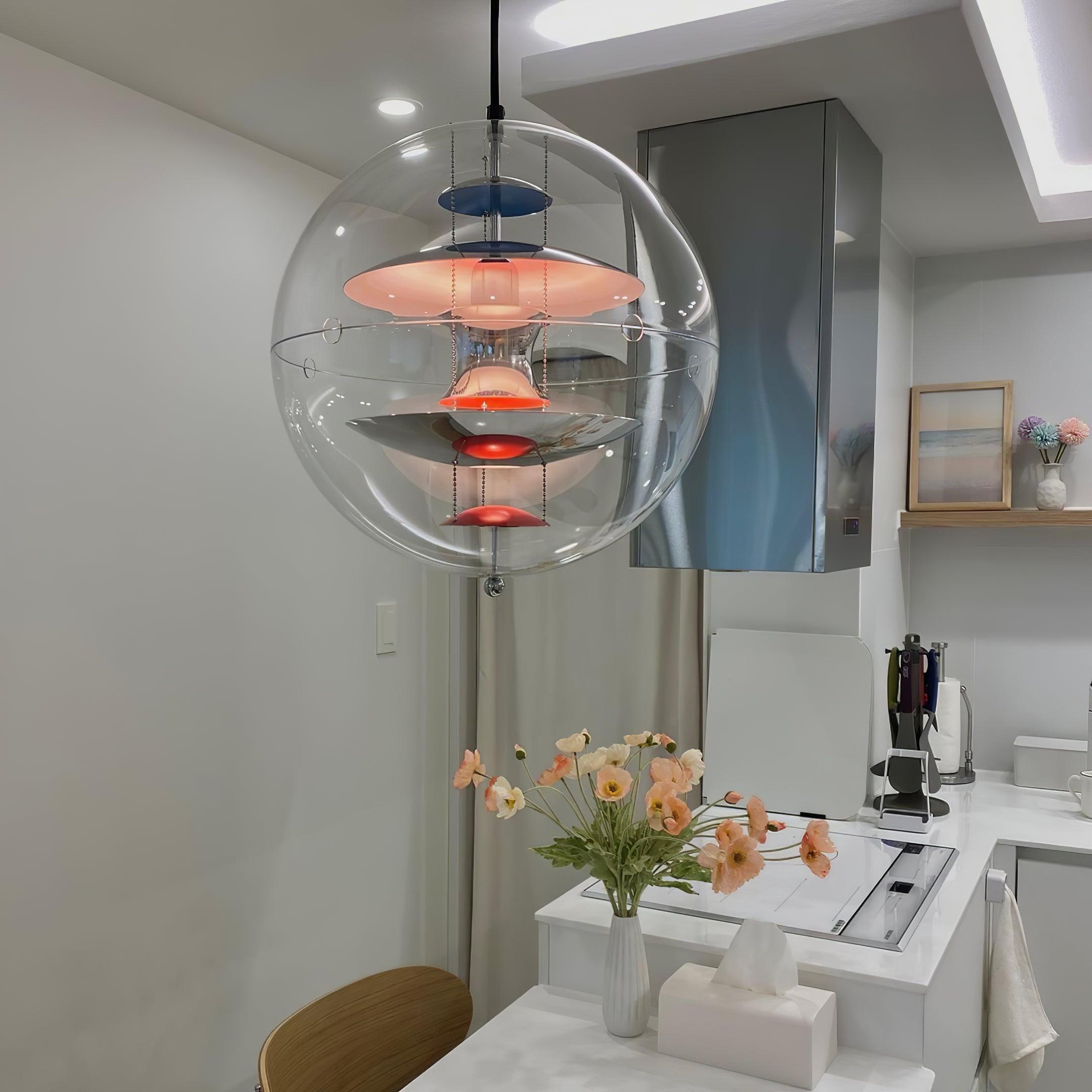 Pendant Lamp Floating Geometric Layers Clear Globe Futuristic Modern
