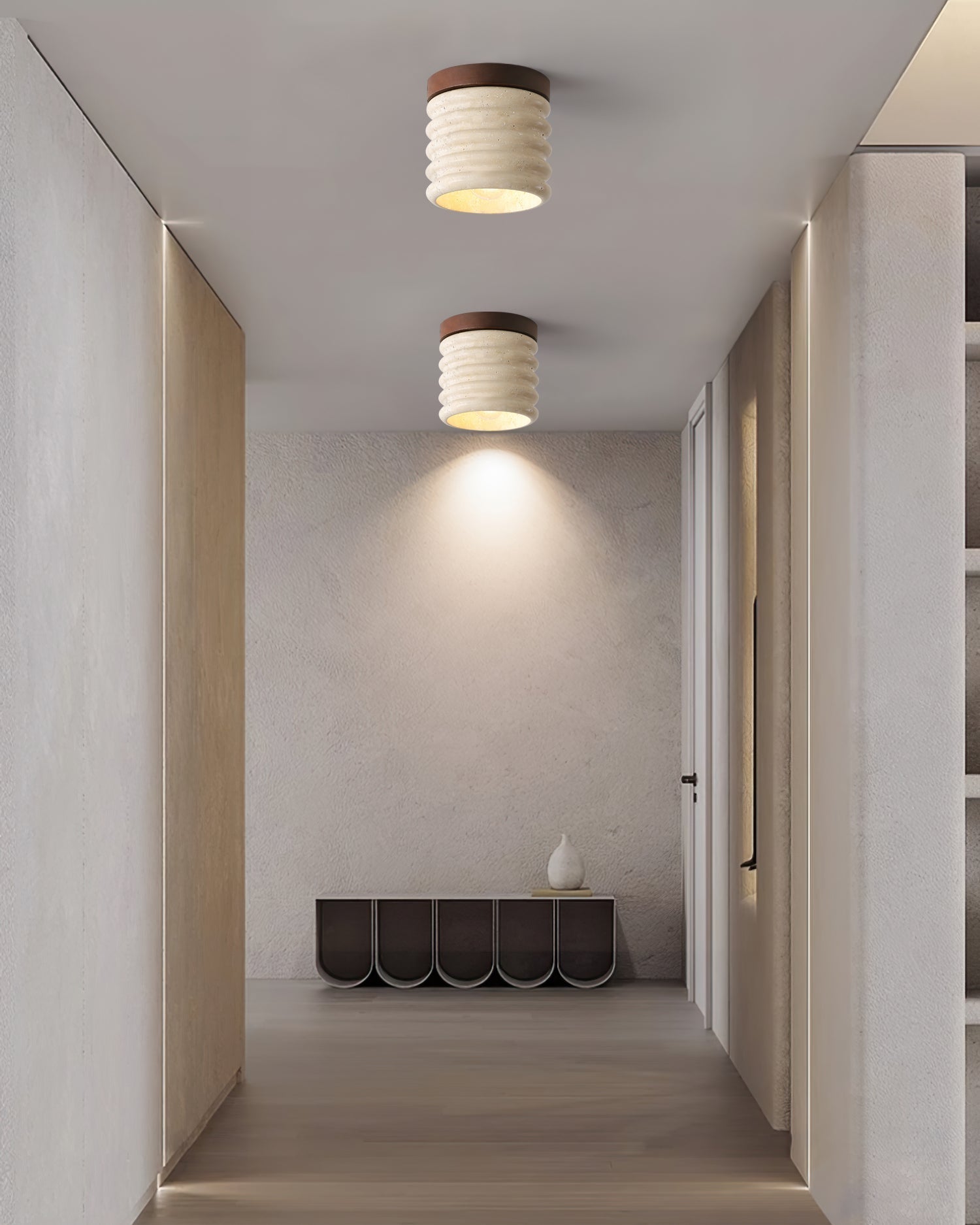 Neptune Travertine Ceiling Light  Ribbed Design