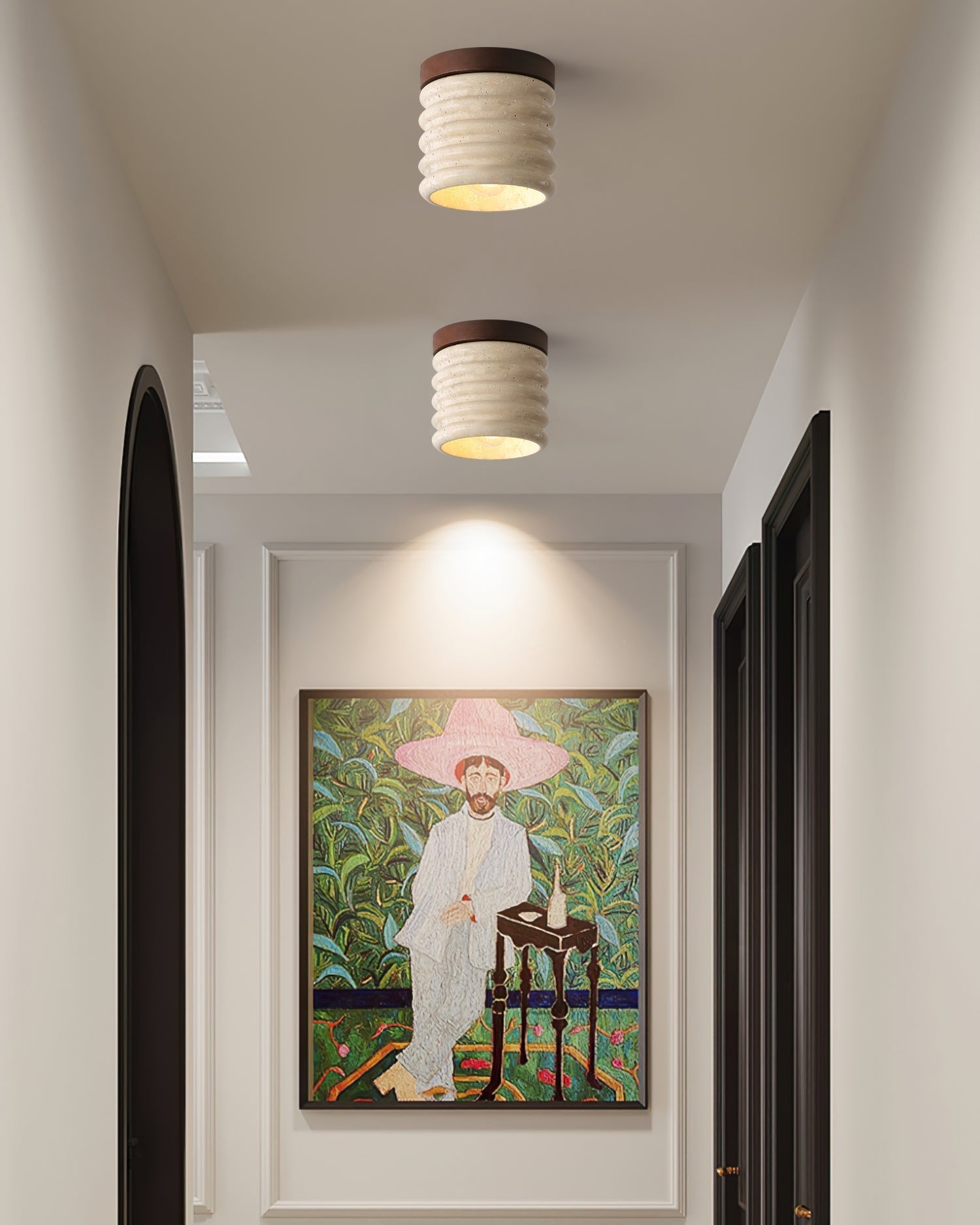 Neptune Travertine Ceiling Light  Ribbed Design