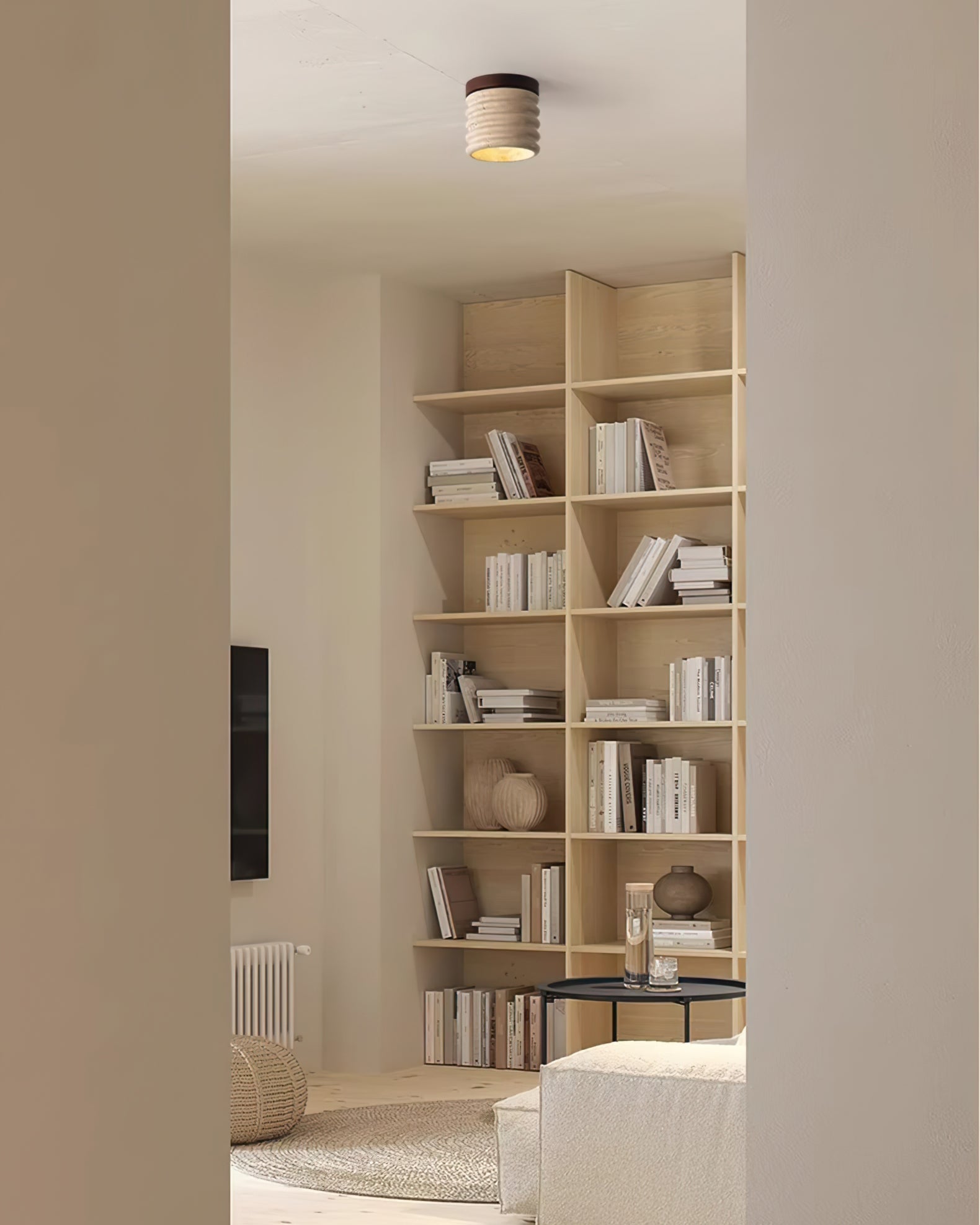 Neptune Travertine Ceiling Light  Ribbed Design