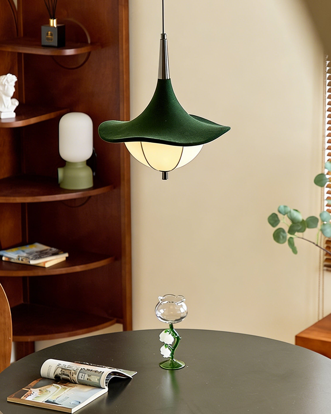 Close-up of the fabric shade on the Vadar Pendant Light.