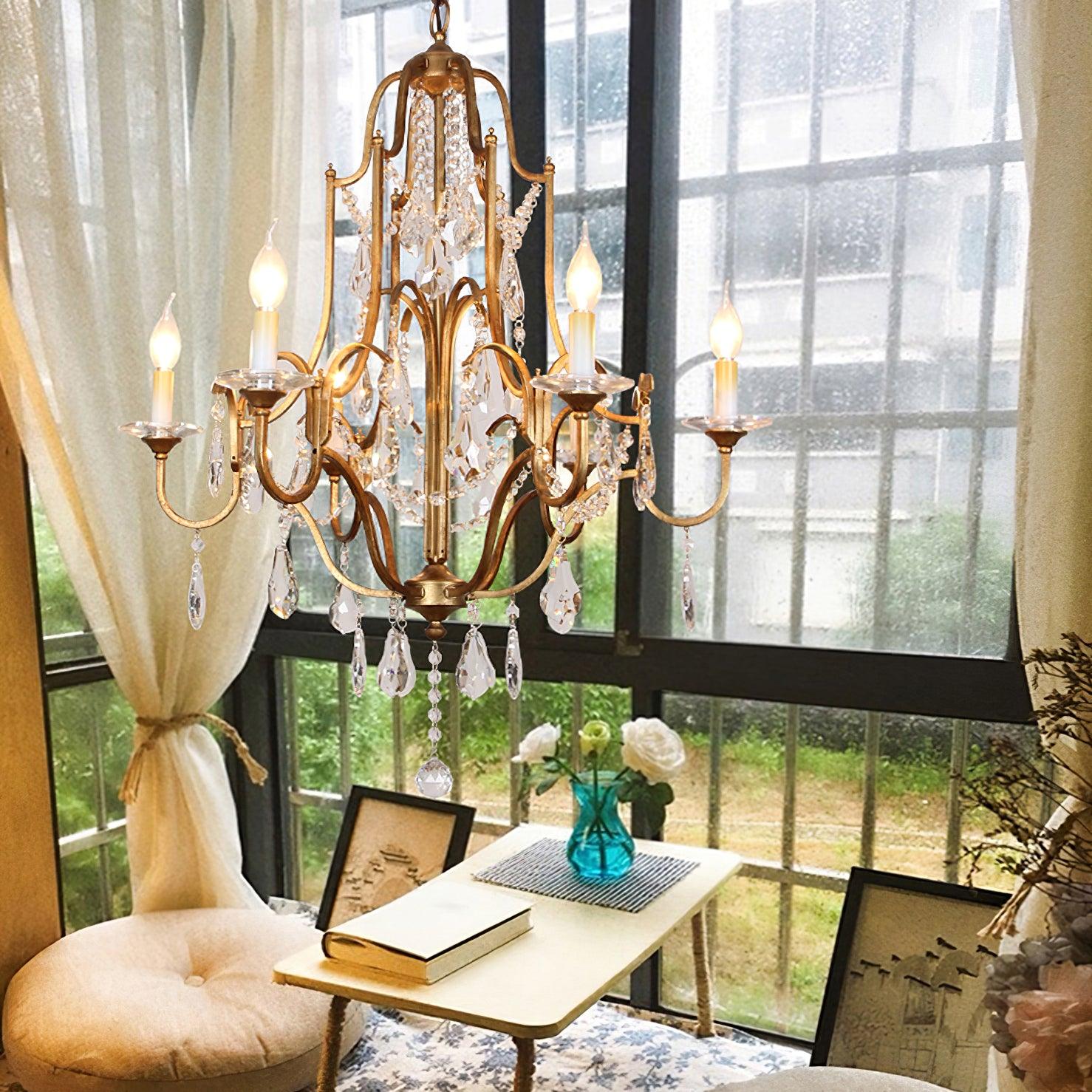 Mirok Chandelier Iron Crystal Candelabra Vintage-Neutral Decor