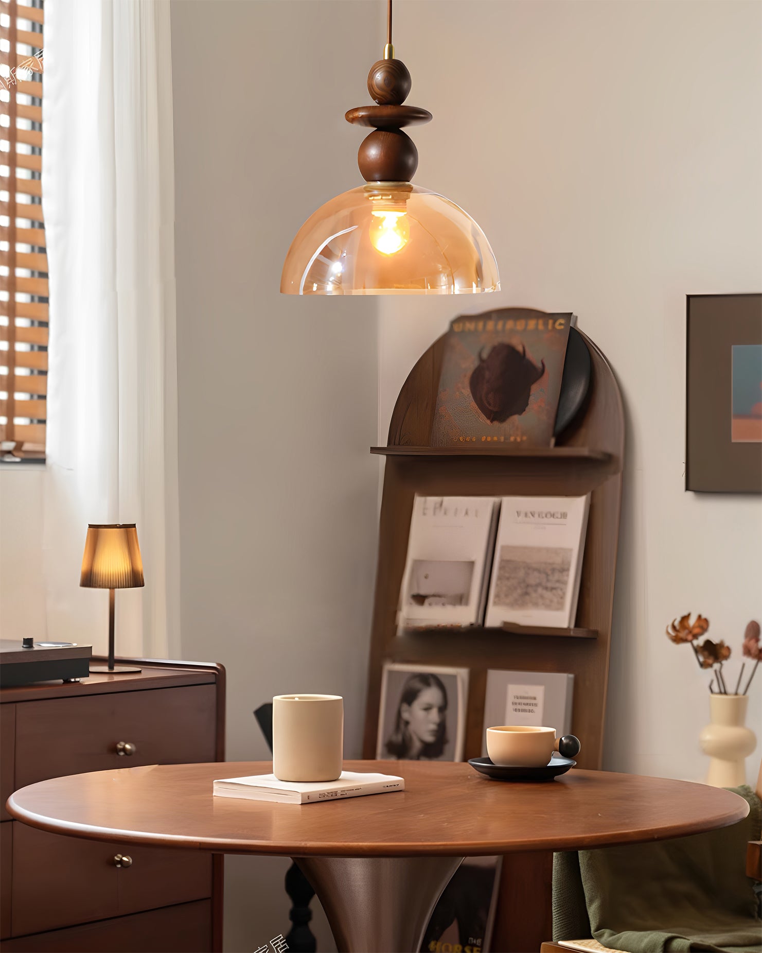 A single Valeska Pendant Light illuminating a kitchen island.