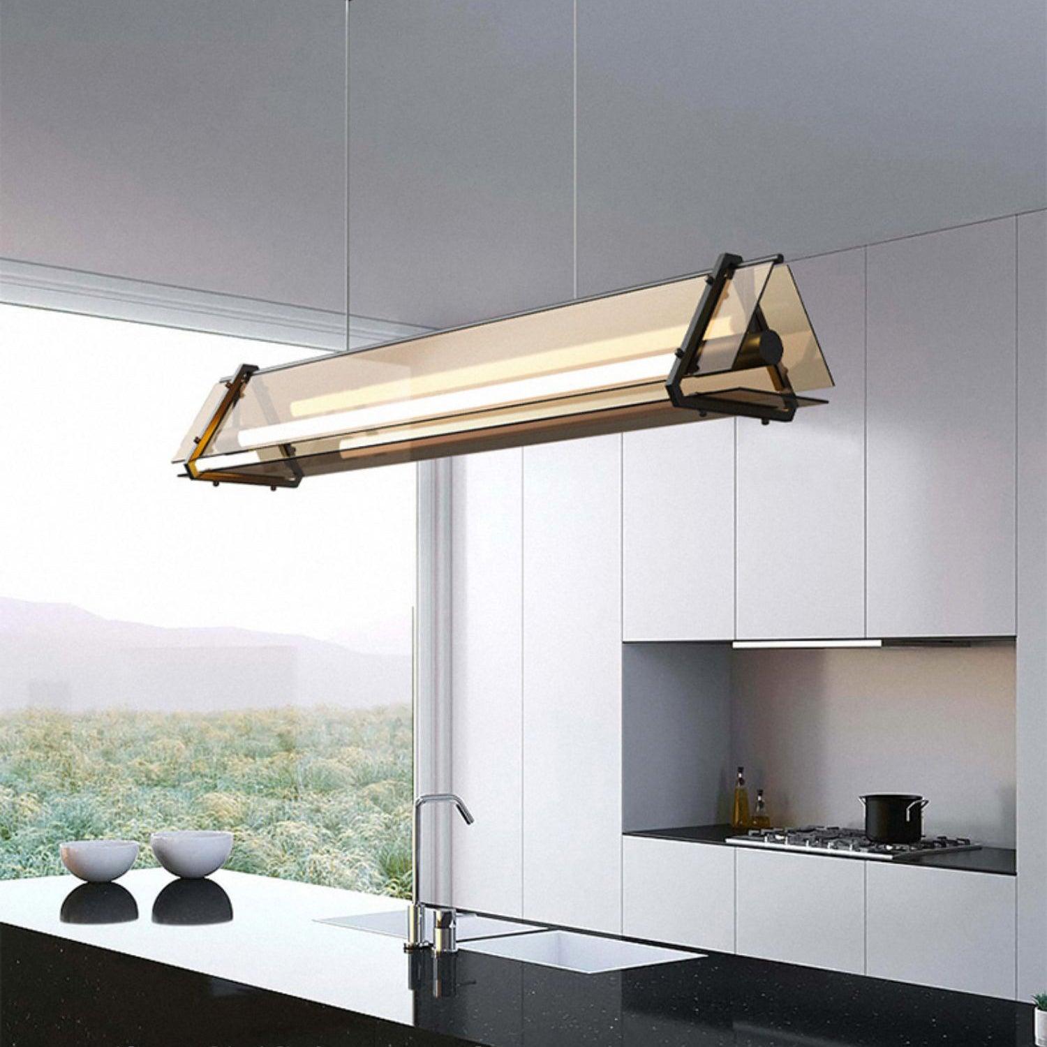 Arisha Industrial Triangle Metal/Glass Pendant Light, Gold - Neutral Decor