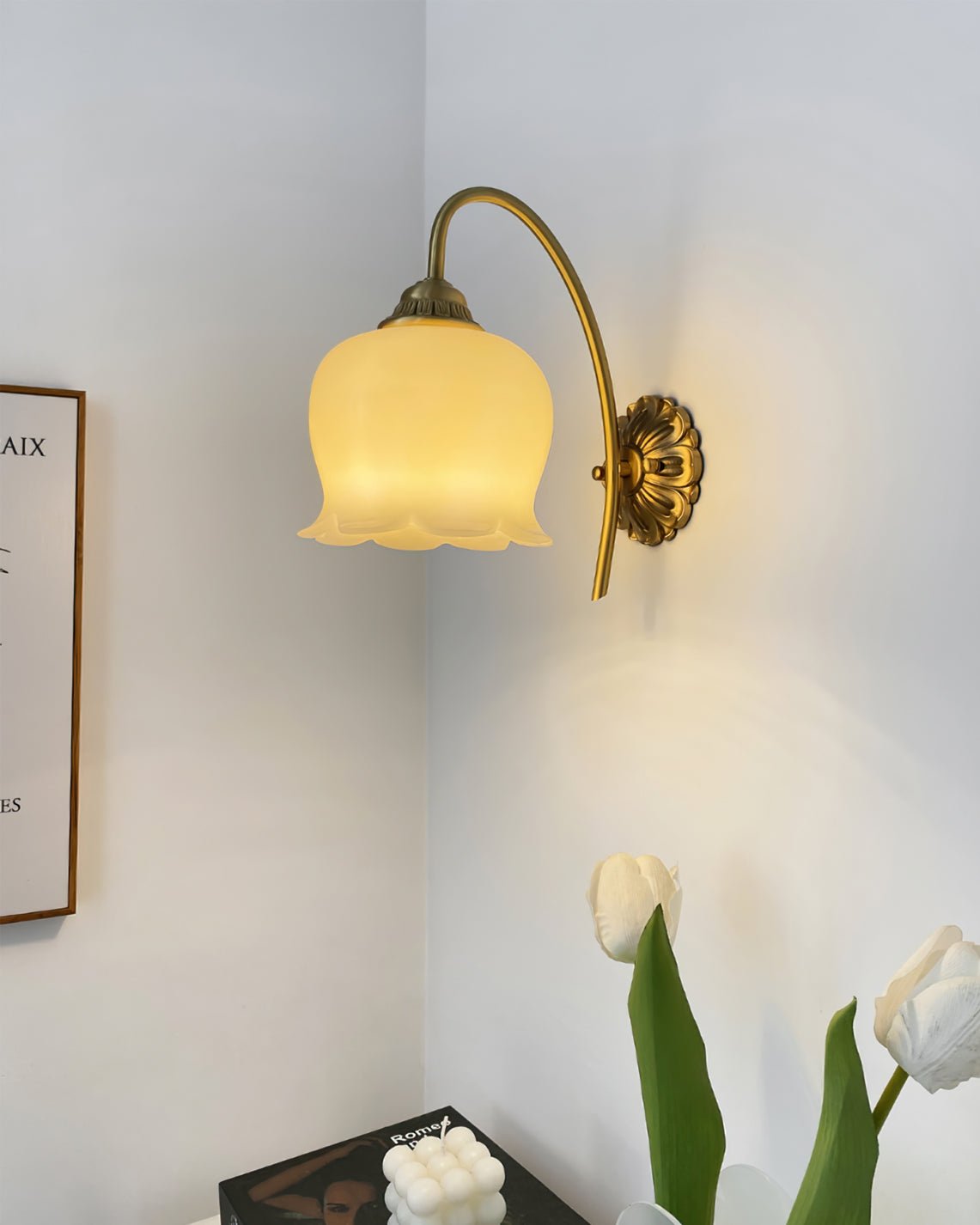 Dazell Art Flower Brass Resin Wall Lamp-Neutral Decor