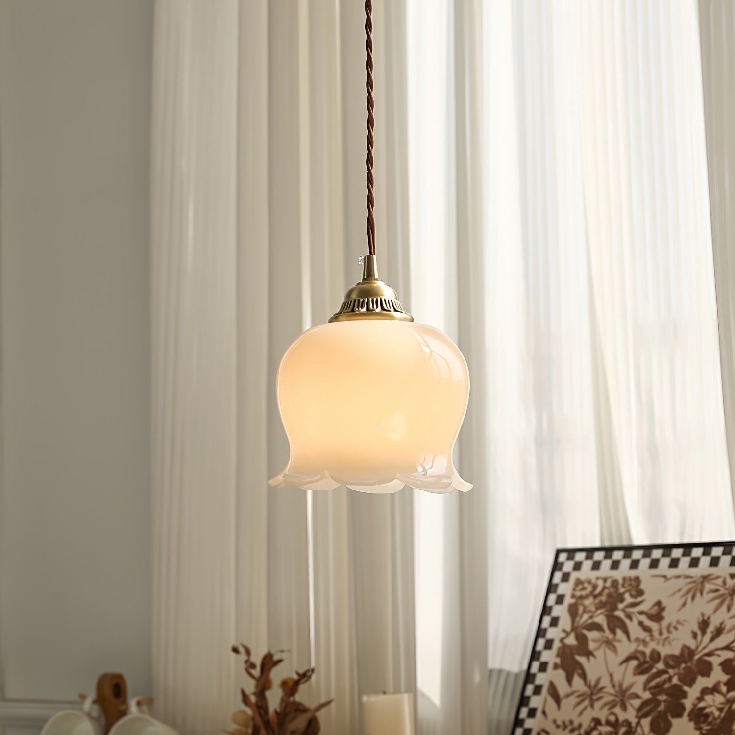 Veloza Brass & Resin Glam Pendant Lamp-Neutral Decor