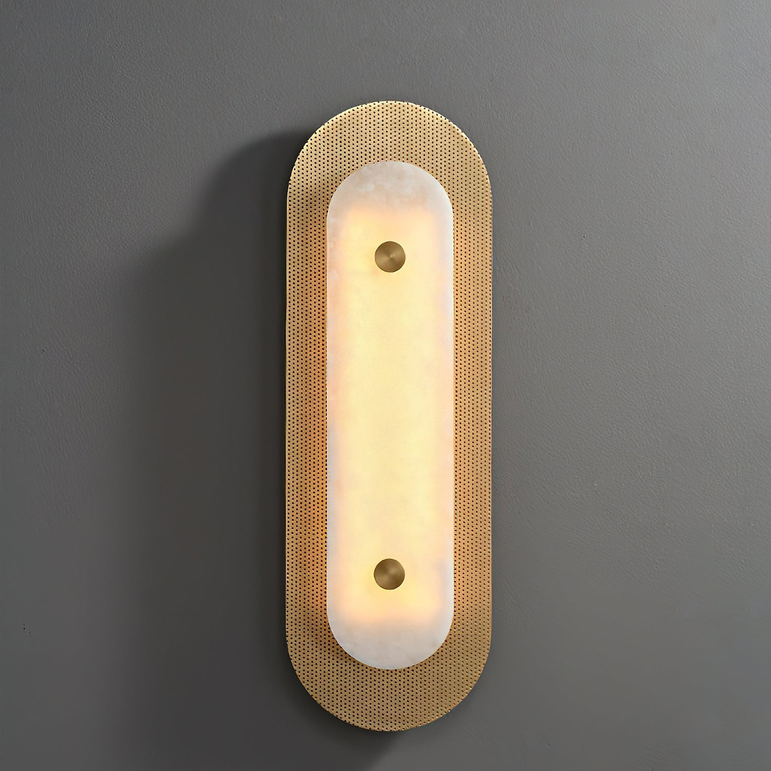 Close-up of the Vance Alabaster Wall Lamp showing the natural stone pattern.