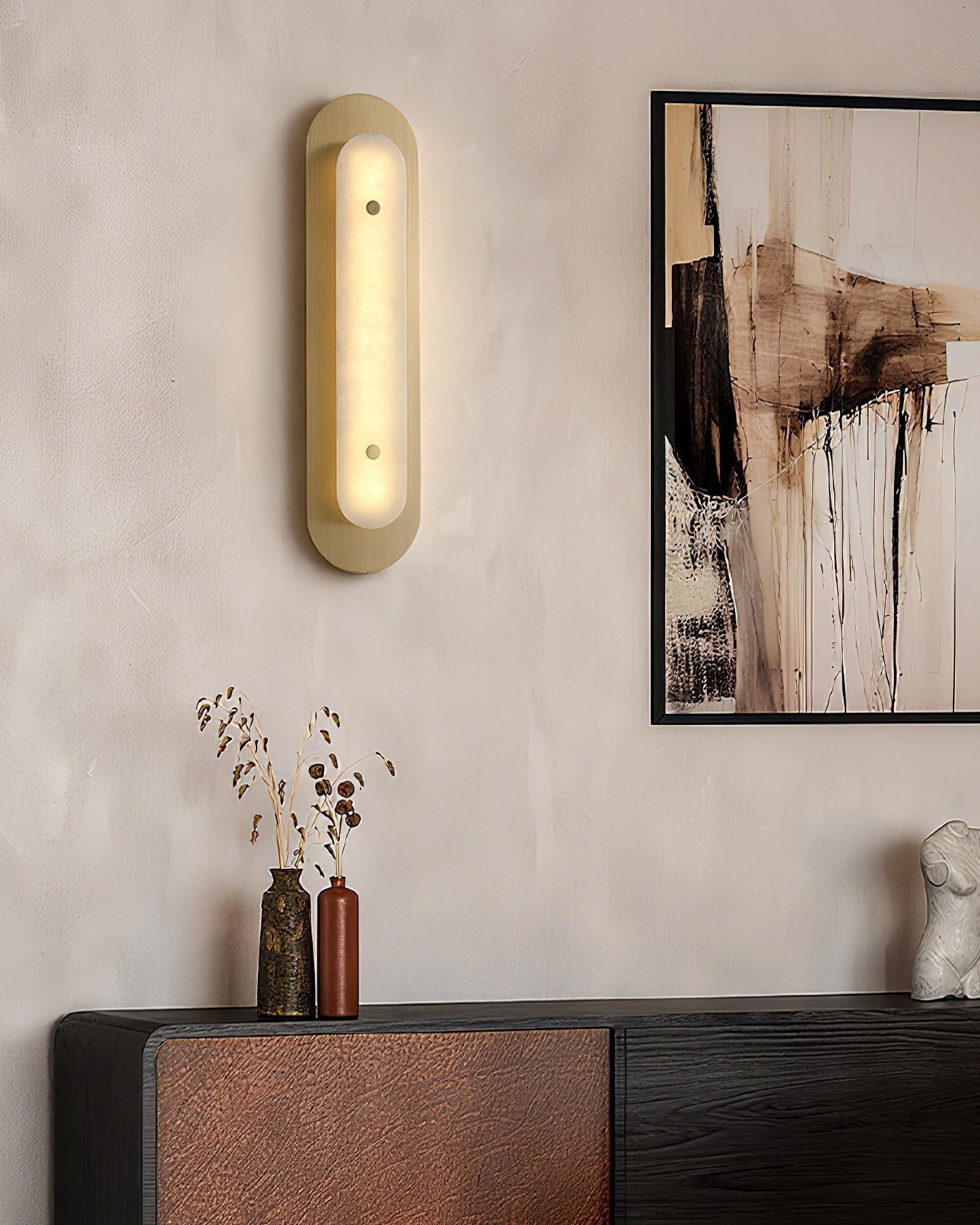 Medium size option of the Vance Alabaster Wall Lamp.
