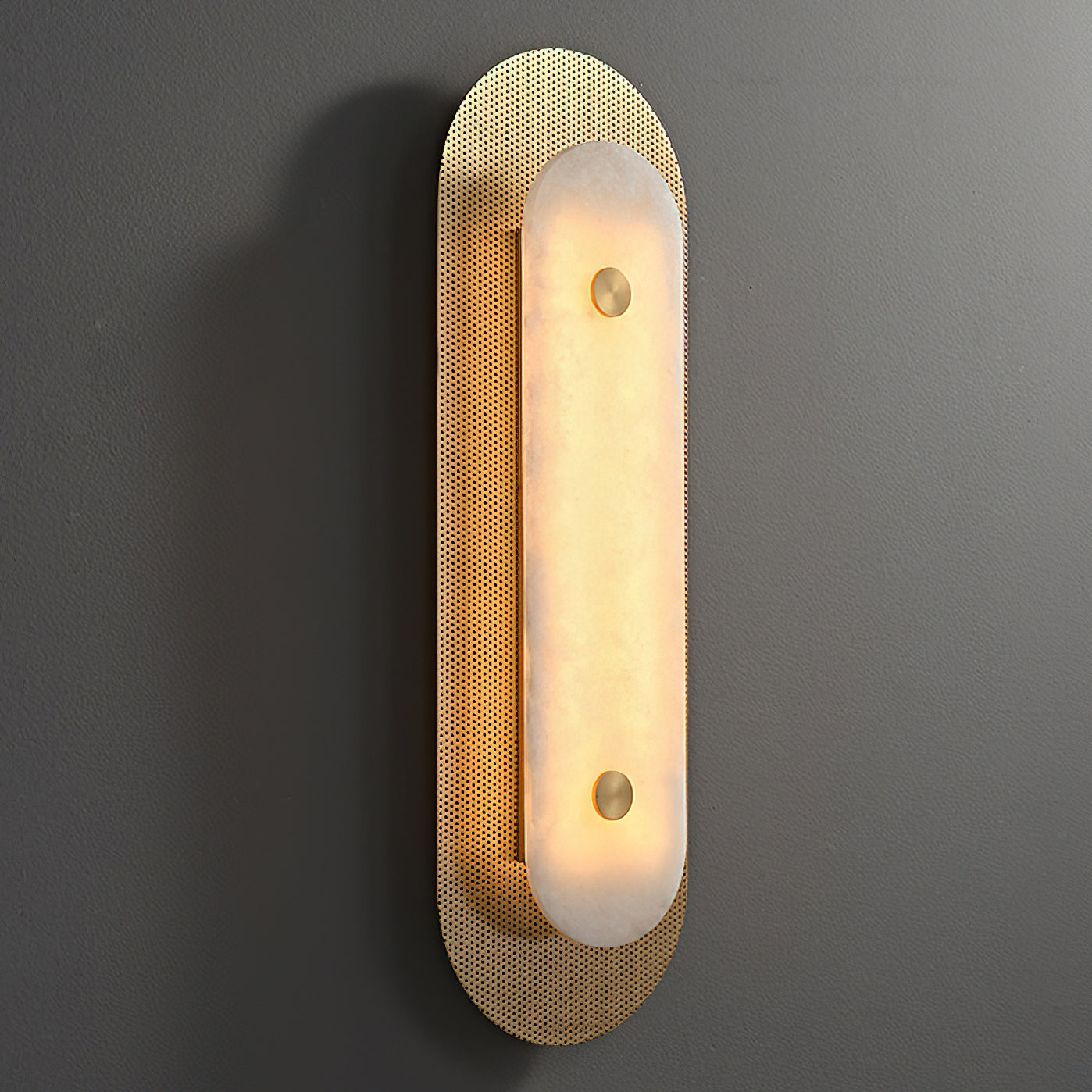 Top-down view of the alabaster shade and integrated LED.