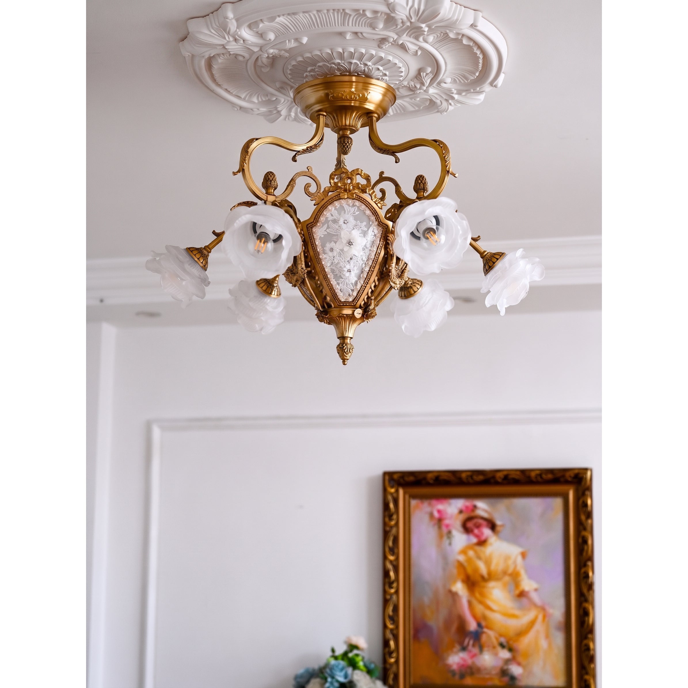 Side profile of the Gilded Age semi-flush mount against a white background.