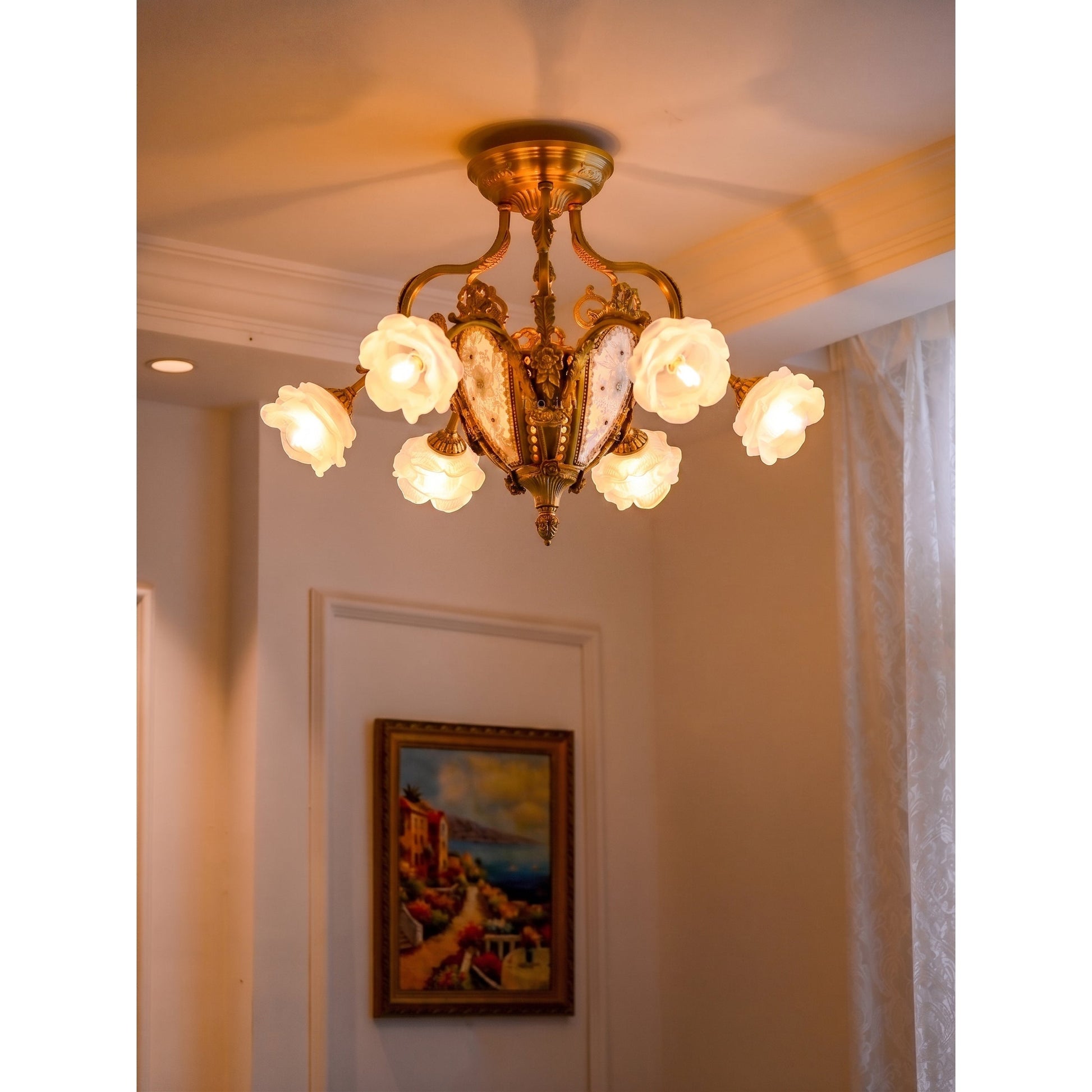 Lifestyle image of the light in a luxurious primary-suite seating area.
