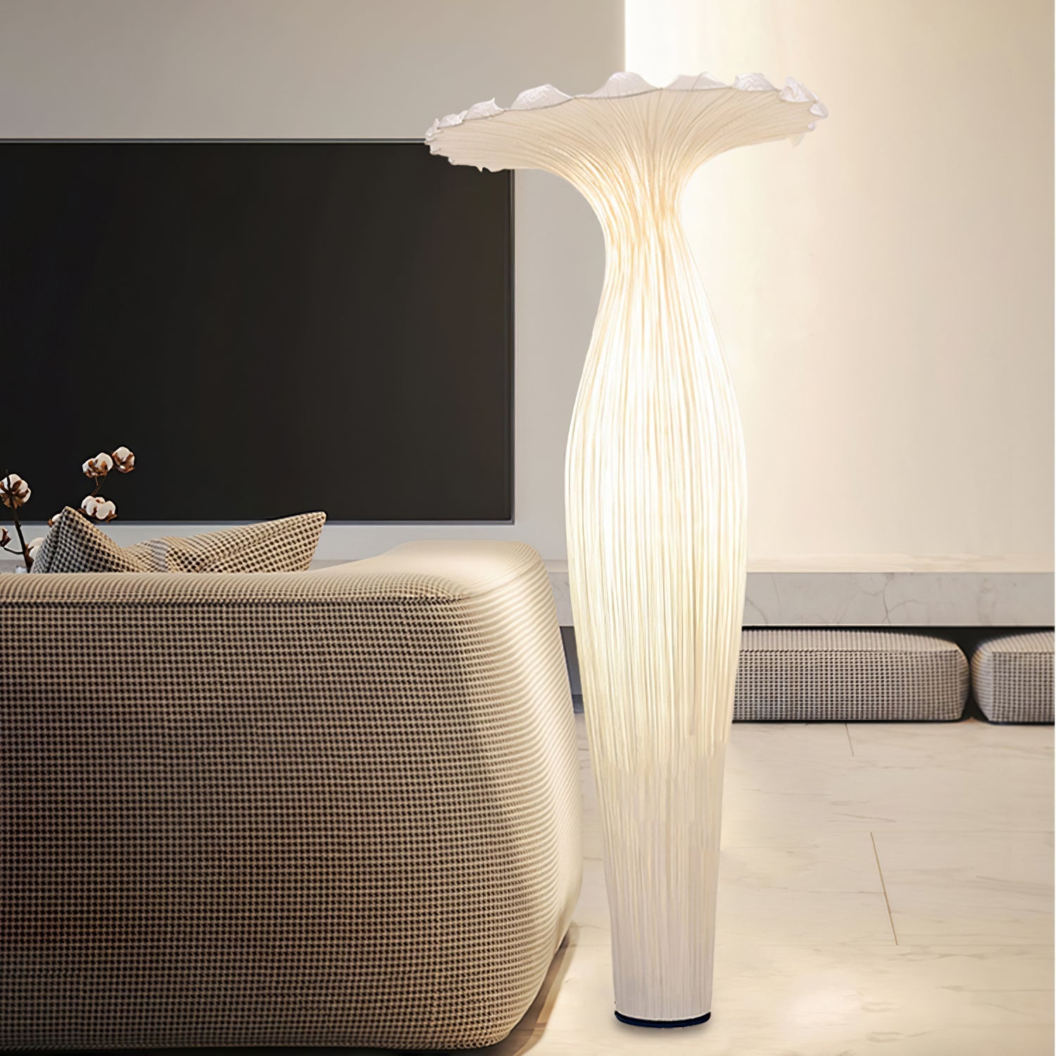 Zarinir Organic Fabric Floor Lamp-Neutral Decor