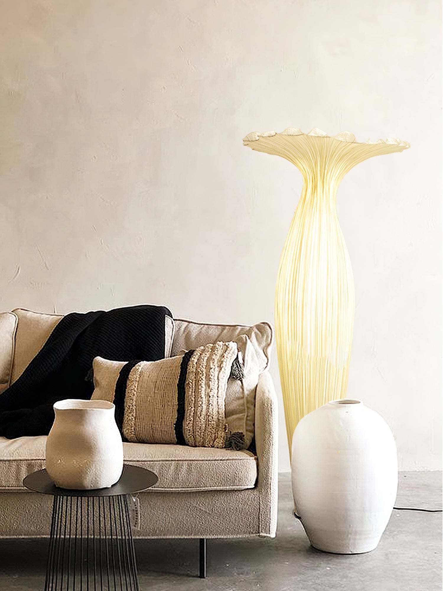 Zarinir Organic Fabric Floor Lamp-Neutral Decor