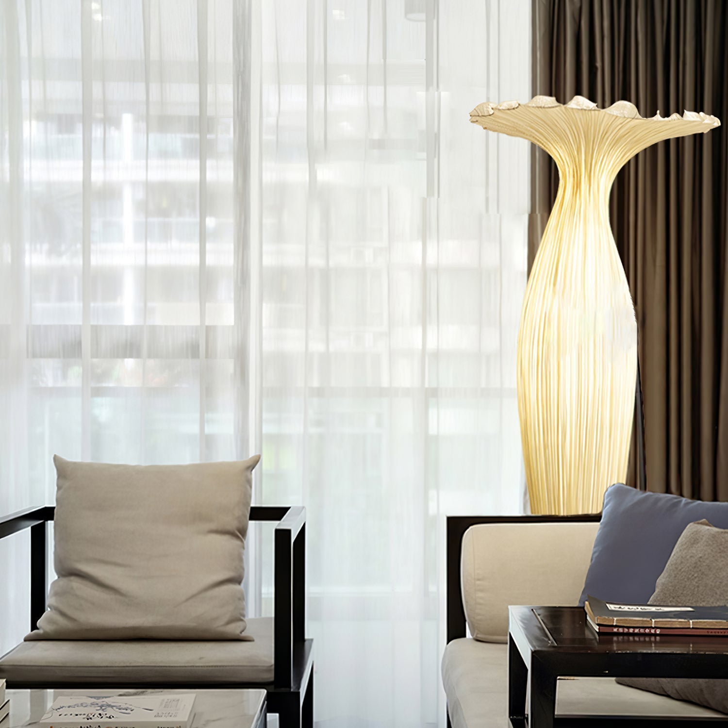 Zarinir Organic Fabric Floor Lamp-Neutral Decor