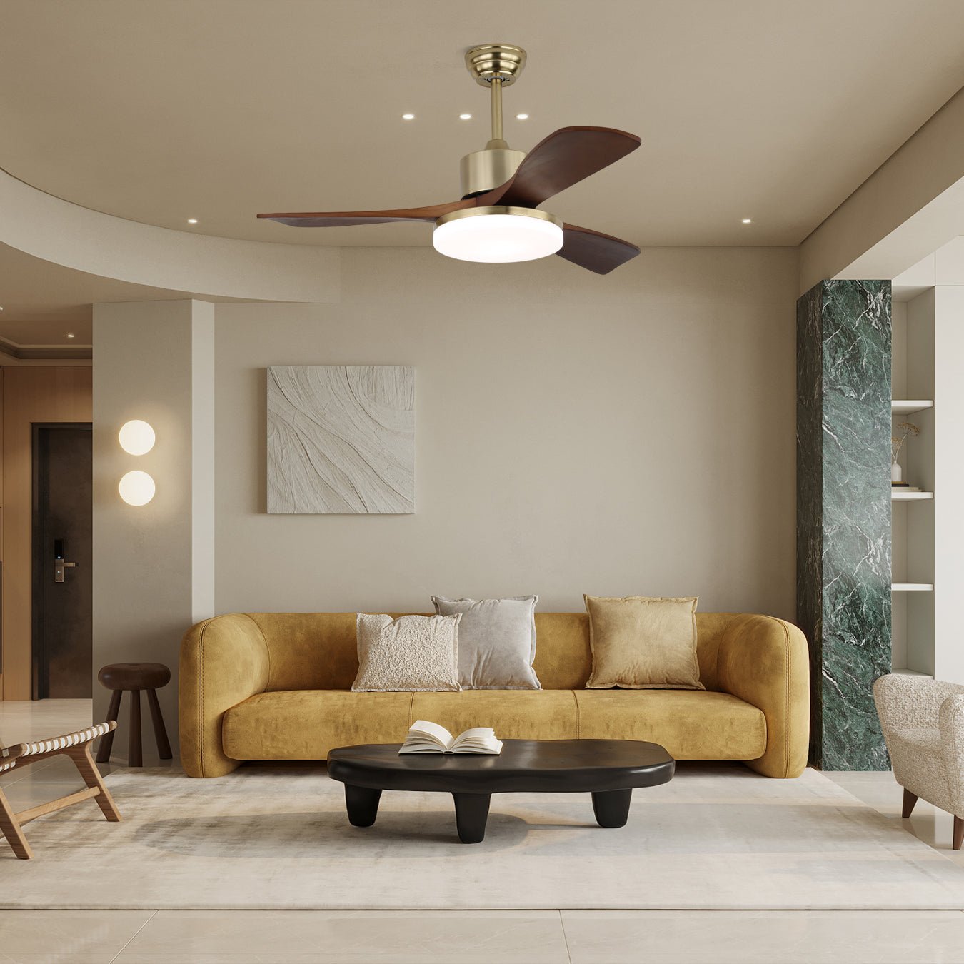 Selora Brass Wood Ceiling Fan Light-Neutral Decor