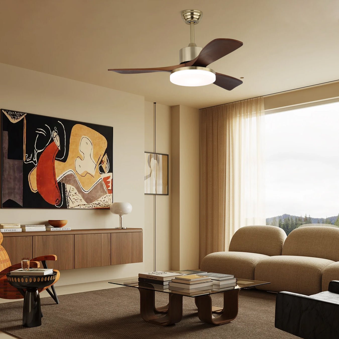 Selora Brass Wood Ceiling Fan Light-Neutral Decor