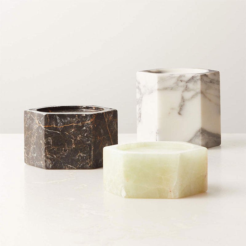 Vela Cube Marble Candle Holder-Neutral Decor