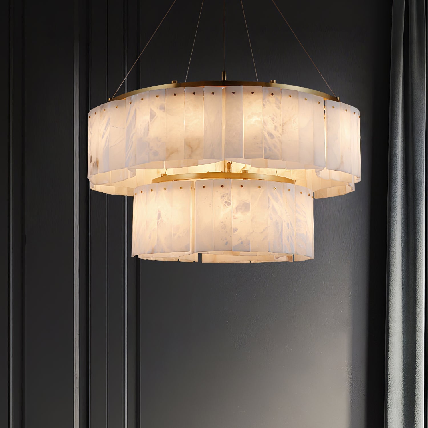 Ilveliel Double Tier Alabaster Pendant Light-Neutral Decor