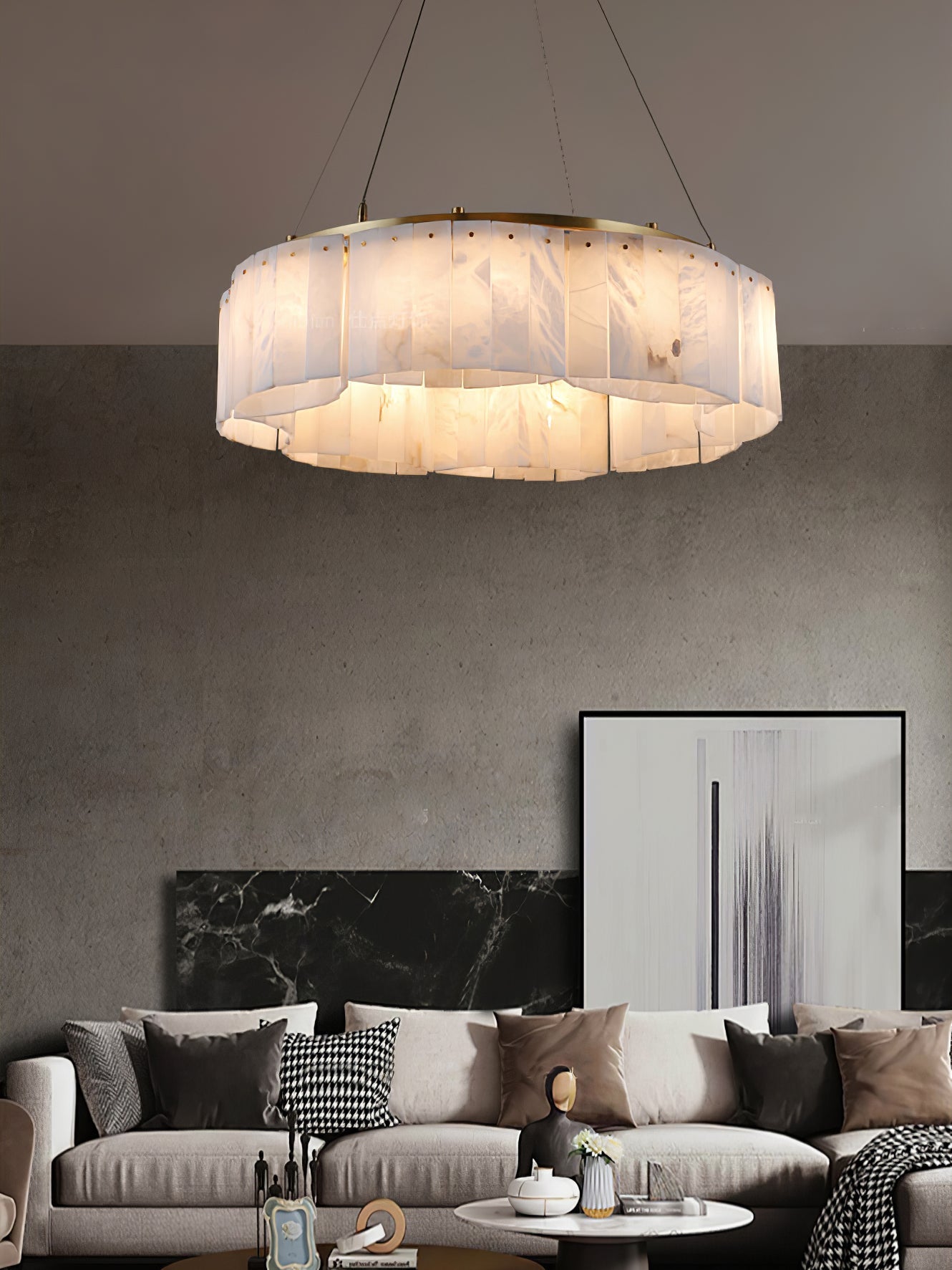Ilveliel Double Tier Alabaster Pendant Light-Neutral Decor