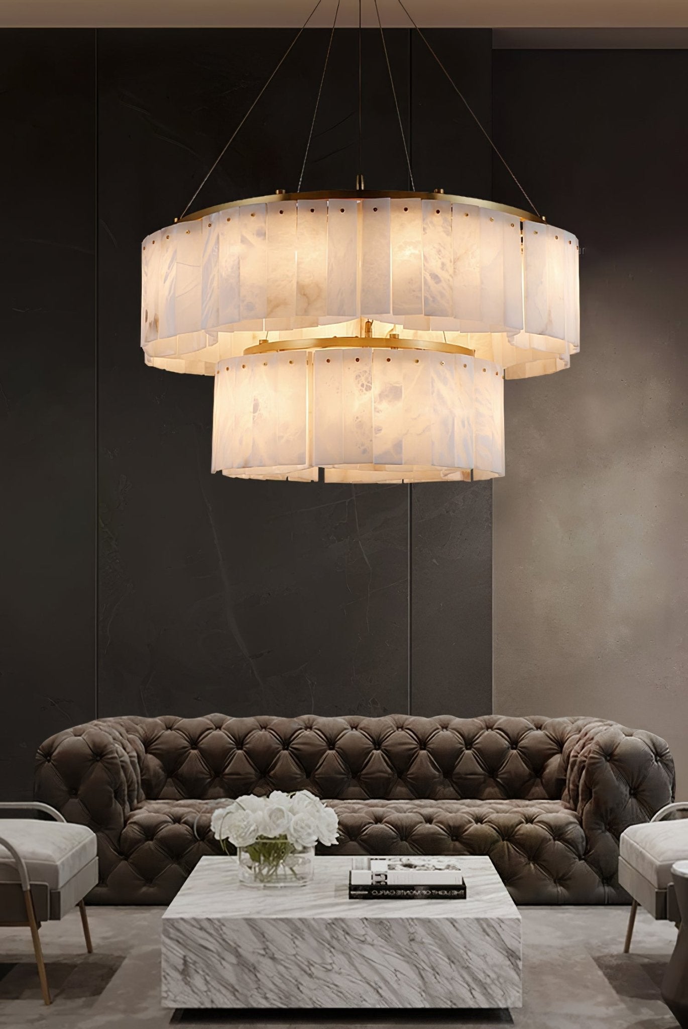 Ilveliel Double Tier Alabaster Pendant Light-Neutral Decor