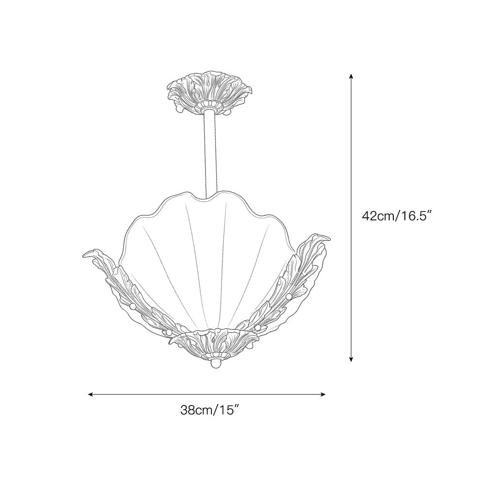 The 3-head Velmira Shell Ceiling Lamp illuminated in a room.