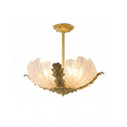 Velmira Shell Ceiling Lamp with antiqued brass details, front view.