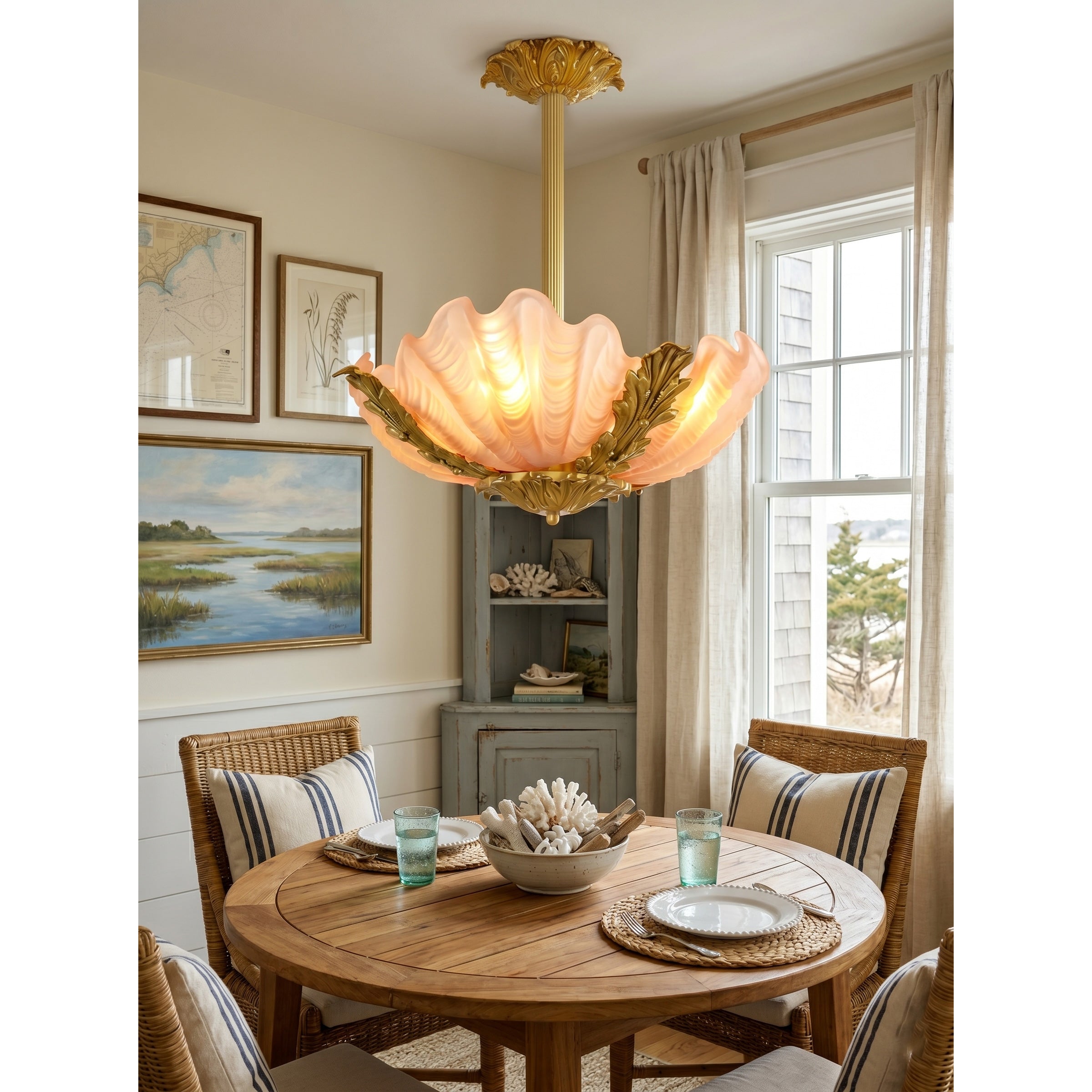 Angled view of the Velmira Shell Ceiling Lamp against a neutral wall.
