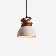 Pendant Lamp Travertine Dome Walnut Wood Rings Ambient Minimalist