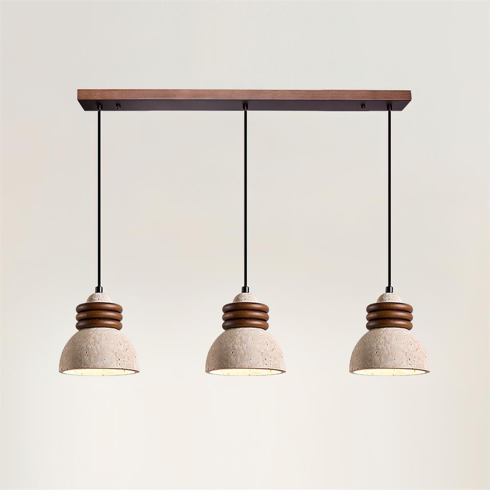 Pendant Lamp Travertine Dome Walnut Wood Rings Ambient Minimalist