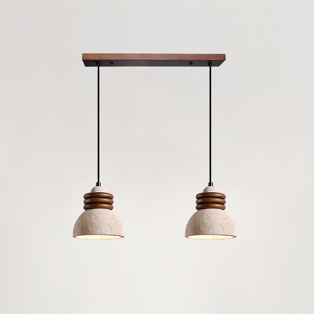 Pendant Lamp Travertine Dome Walnut Wood Rings Ambient Minimalist